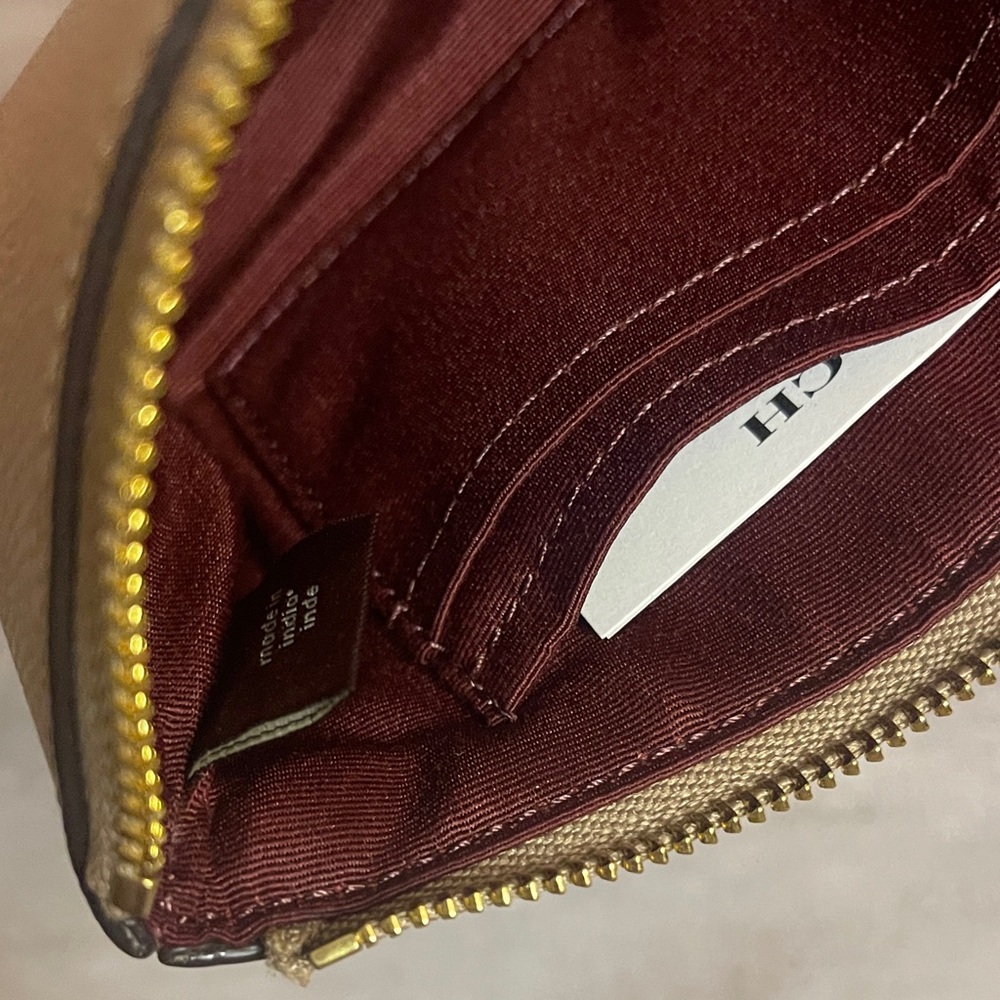 Coach Beige Taupe Leather corner zip Wristlet with Strap - Picture 4 of 6